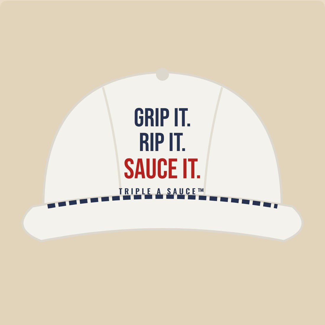White rope golf hat reading Grip it. Rip it. Sauce it. Triple A Sauce